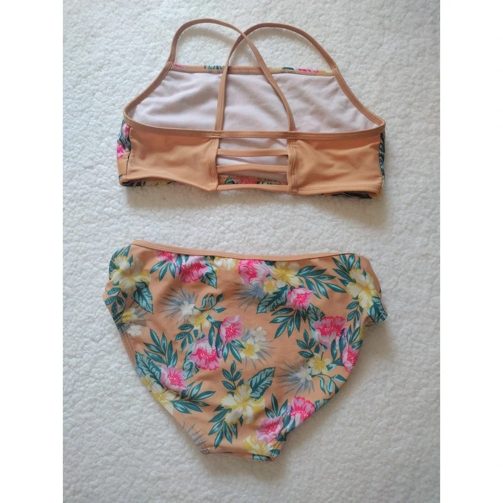 Art Class Swimsuit 2 pcs Set‎ Girl 14/16 Yellow Floral Tropical Beach Vacation